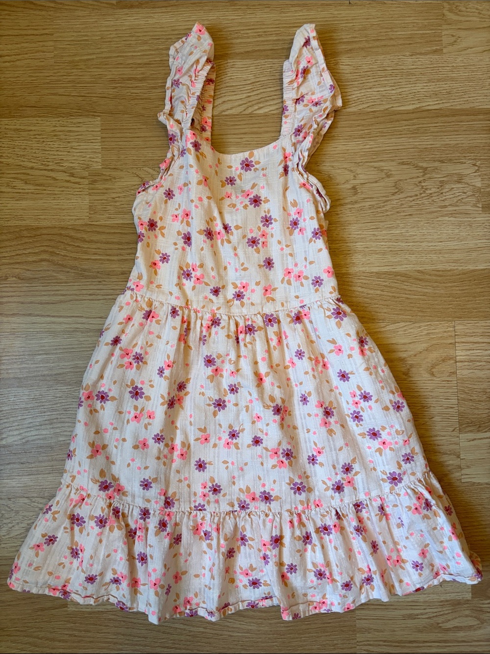 Cat & Jack Cream Pink Floral Ruffle Strap Dress